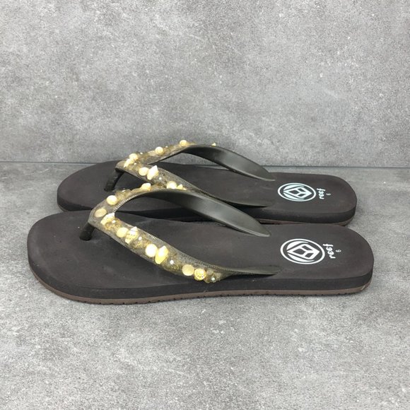 Reef Seashell Rock Studded Flip Flop Thong Sandals, Brown, Women's 6 - Picture 4 of 6